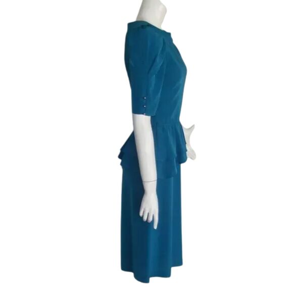 CHARLEE ALLISON Dress, S/XS, Blue, Asym Peplum, Gathered shoulder, VINTAGE - Picture 7 of 11